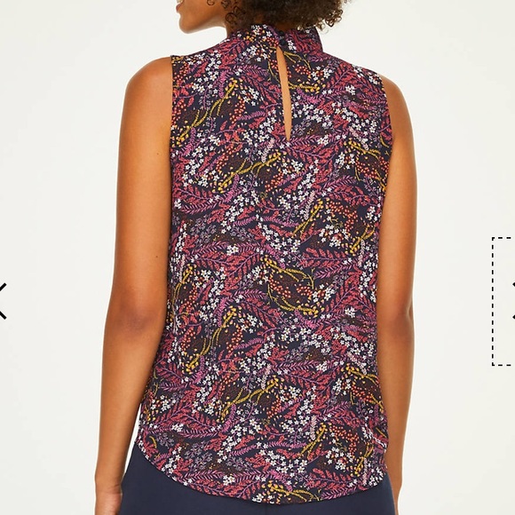NWT L LOFT Floral Tie Neck Shell - Picture 2 of 8